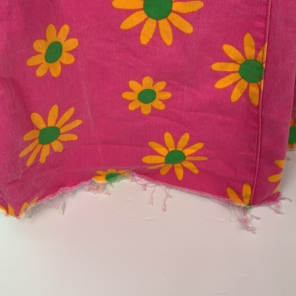 Free People Youthquake flared pink jeans flower daisy raw hem retro 70s women 30 - Picture 3 of 6